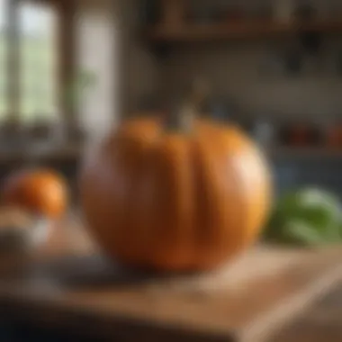 Fresh pumpkin in a rustic kitchen setting