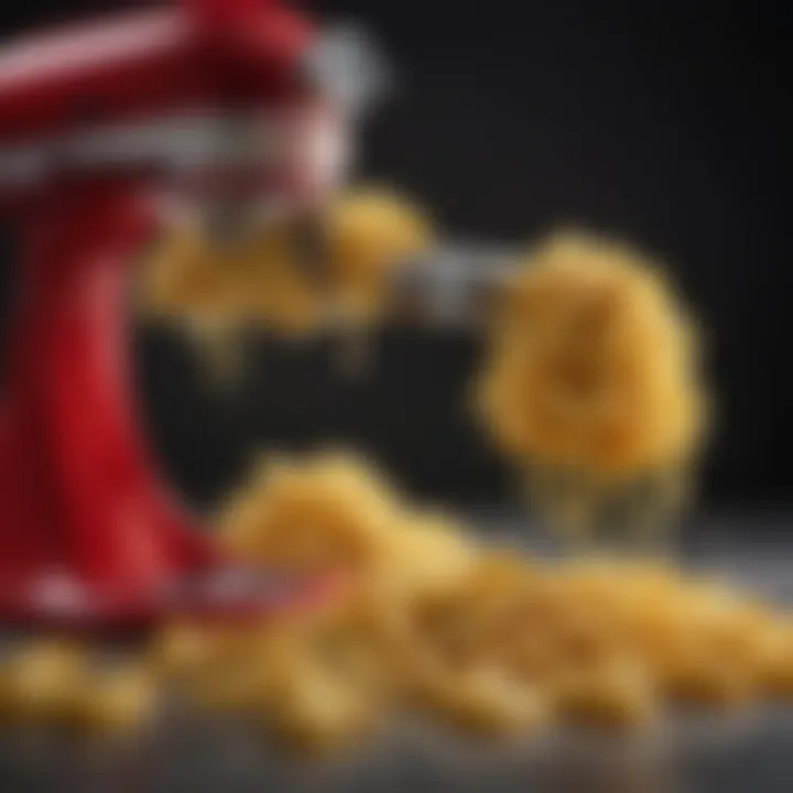Close-up view of various pasta types made using KitchenAid pasta machine, highlighting texture and shapes.