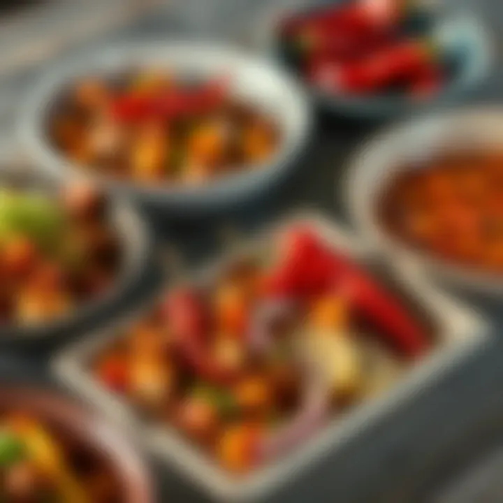 An array of dishes featuring Hatch red chile, highlighting its versatility in various cuisines.