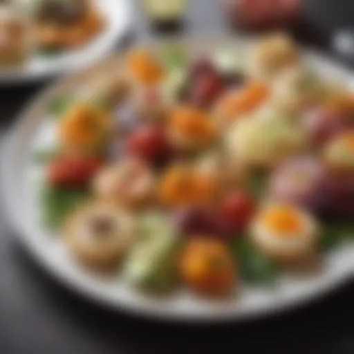 An elegant platter of assorted hors d'oeuvres showcasing vibrant colors and textures