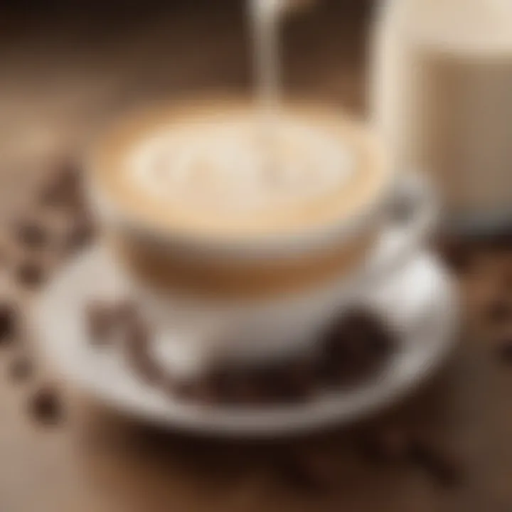 An elegant depiction of coffee beans and milk frothing equipment, symbolizing quality ingredients.