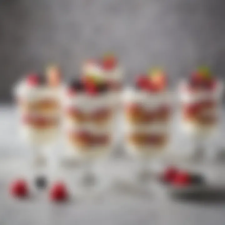 An assortment of yogurt parfait variations in elegant glass cups, appealing presentation.