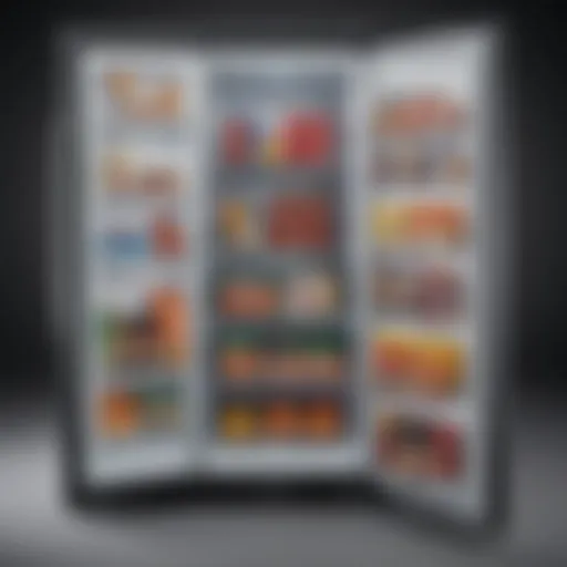 Interior layout of a two-door mini refrigerator freezer showcasing its compartments
