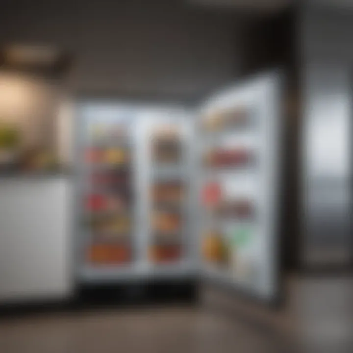 A stylish two-door mini refrigerator freezer in a modern kitchen setting