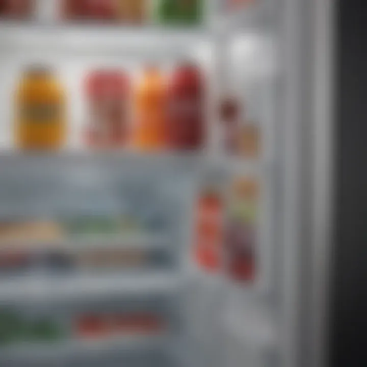 Close-up of temperature control settings on a two-door mini refrigerator freezer