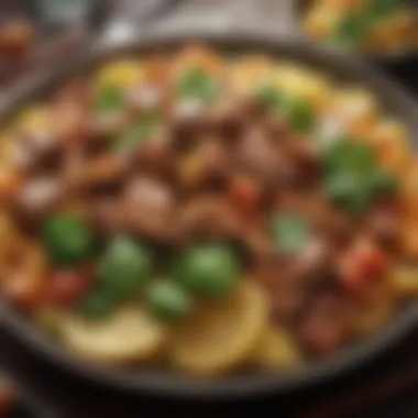 A close-up of a savory vegetarian meal bursting with flavor