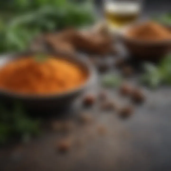 A creative layout of spices and herbs that enhance the flavors of vegetarian dishes
