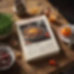 A vintage cookbook open on a rustic wooden table