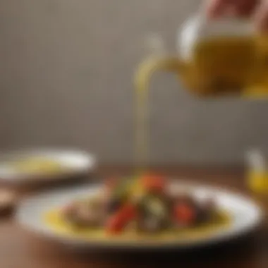 Culinary Applications of Olive Oil An array of dishes drizzled with olive oil, highlighting culinary applications