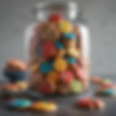 Colorful cookies displayed in an extra large glass cookie jar