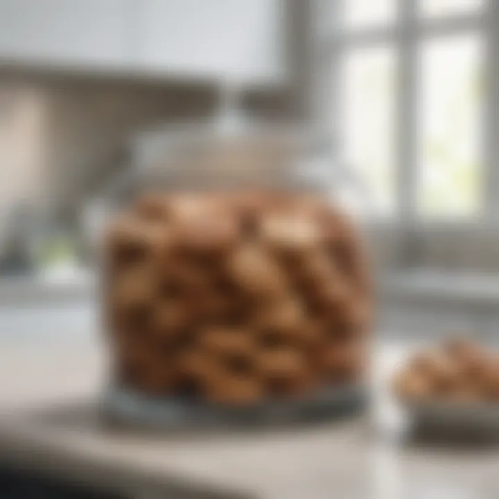 Stylish extra large glass cookie jar integrated in modern kitchen decor