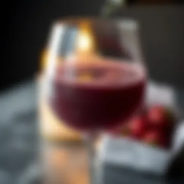 A close-up of a glass of grey wine with delicate hues