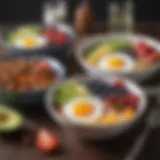 A variety of keto breakfast bowls showcasing colorful ingredients
