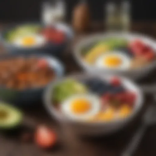 A variety of keto breakfast bowls showcasing colorful ingredients