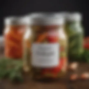 Perfectly Sealed Jar of Preserved Produce A finished jar of preserved produce, beautifully sealed and labeled, demonstrating the end result.