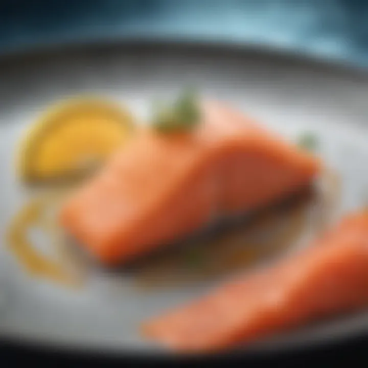 Artistic presentation of a gourmet dish with frozen organic salmon