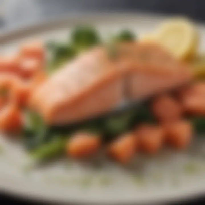 Healthy meal featuring organic salmon and fresh vegetables