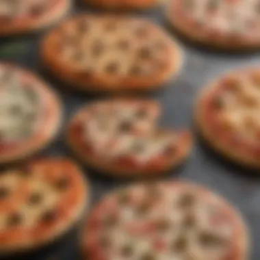 An array of frozen pizzas in their packaging