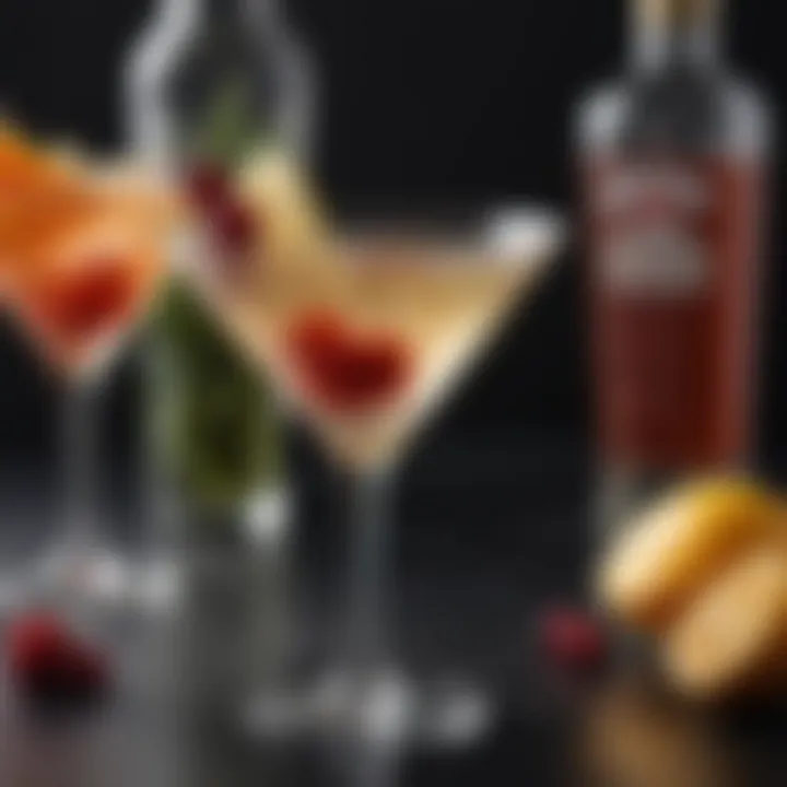 A close-up of the upside down martini garnished with stylish accents