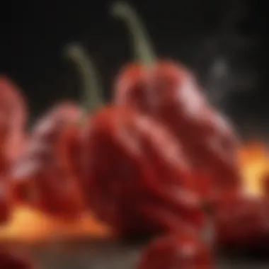 The Fiery Essence of Ghost Peppers A vibrant array of ghost peppers showcasing their intense color and heat