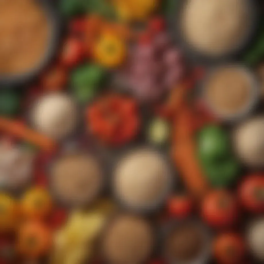 Colorful assortment of fresh vegetables and grains.