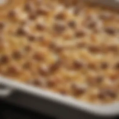 A close-up of a bubbling casserole dish ready for freezing