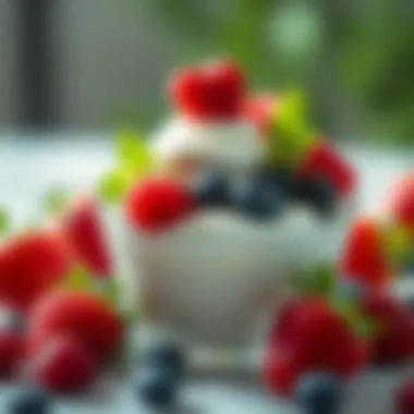 An elegant arrangement of yogurt topped with fresh berries.