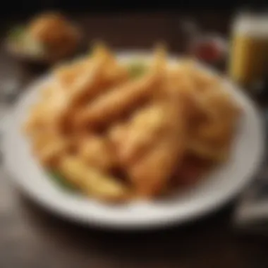 A vibrant plate showcasing the signature fish and chips dish.