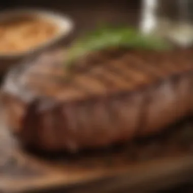 A beautifully grilled steak seasoned with Texas Roadhouse blend, garnished with herbs.