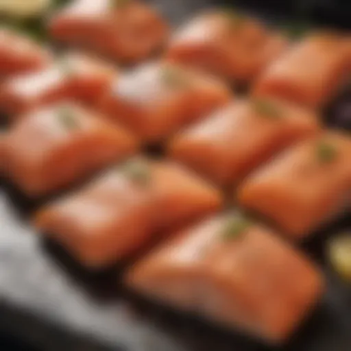 Selection of fresh salmon fillets showcasing different cuts