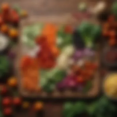 A colorful array of fresh vegetables on a wooden table