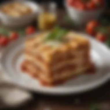 An elegant dish of HMR lasagna, showcasing its layers and ingredients.