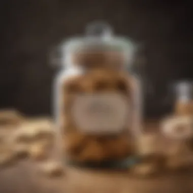 An assortment of dog biscuits in a decorative jar