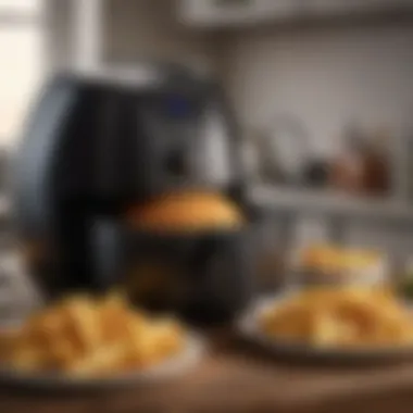 Air fryer with fries cooking inside