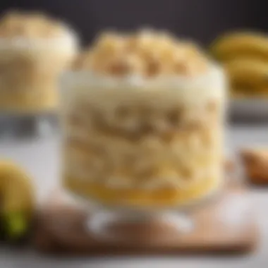 Layers of sliced bananas and pudding in a glass dish