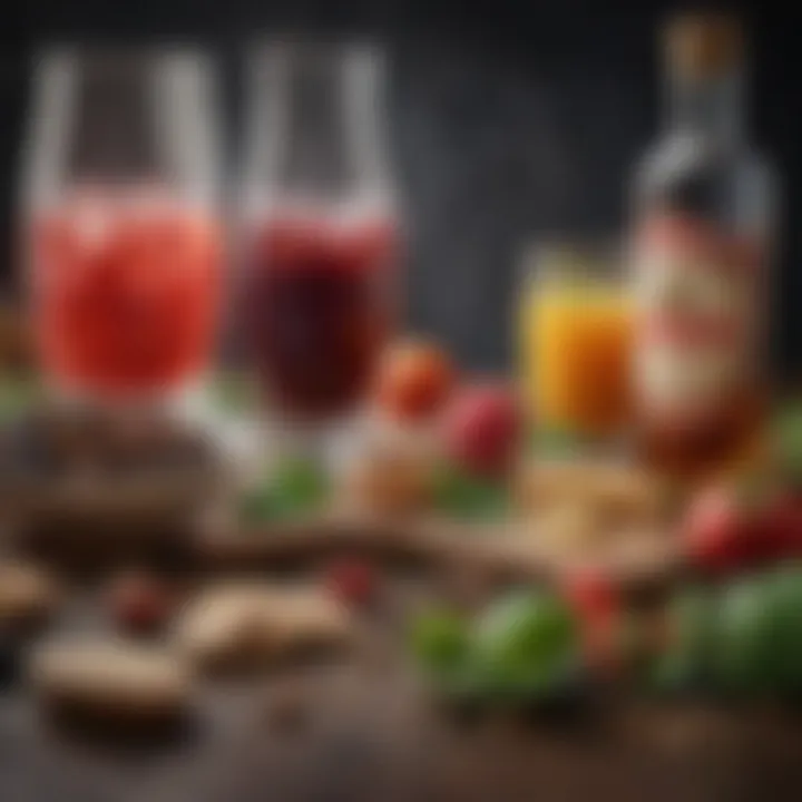 Close-up of essential ingredients like spirits, mixers, and garnishes for nutcracker drinks