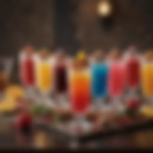 Vibrant array of nutcracker drinks showcasing diverse colors and garnishes