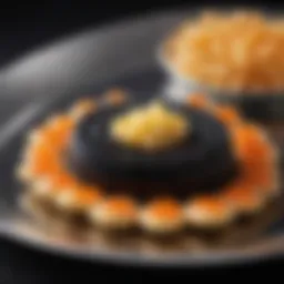 A luxurious caviar display on a shimmering platter