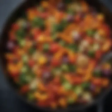 A beautifully seared vegetable medley showcasing vibrant colors in a nonstick pan