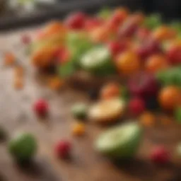 Colorful fruits and vegetables on a wooden table