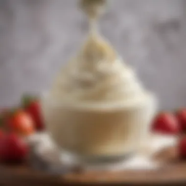 Whipping cream displayed in a glass bowl