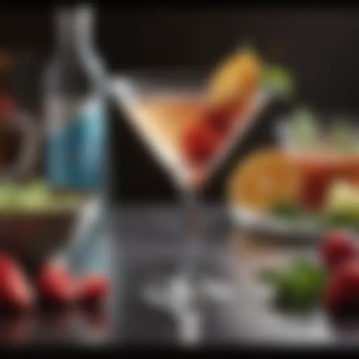 An elegant display of ingredients used in an upside down martini preparation