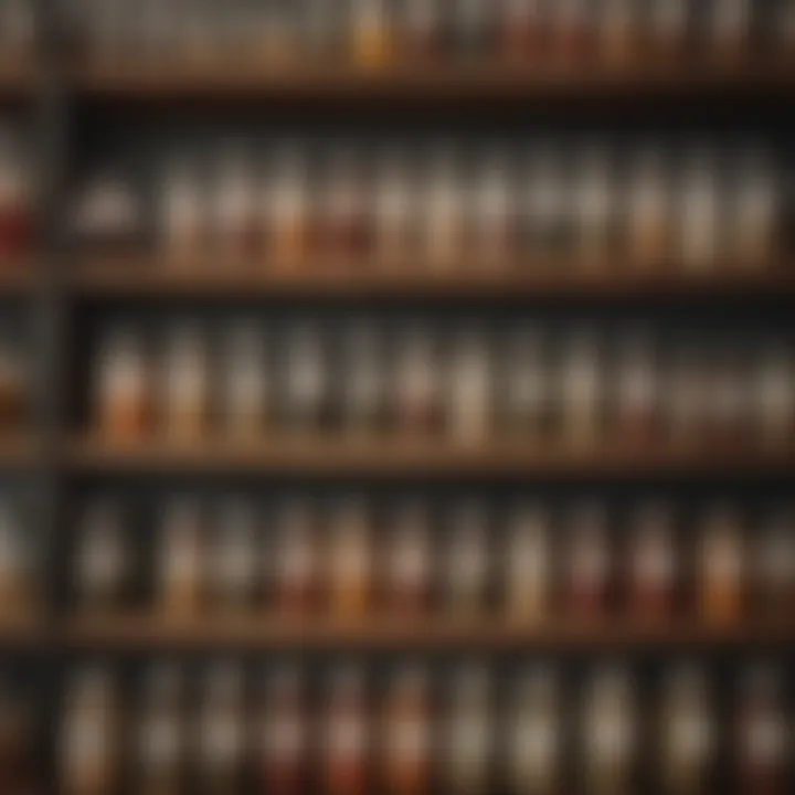 A neatly arranged spice shelf showcasing a variety of spices in aesthetically pleasing containers.