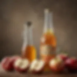 Close-up of apple cider vinegar in a glass bottle with fresh apples beside it