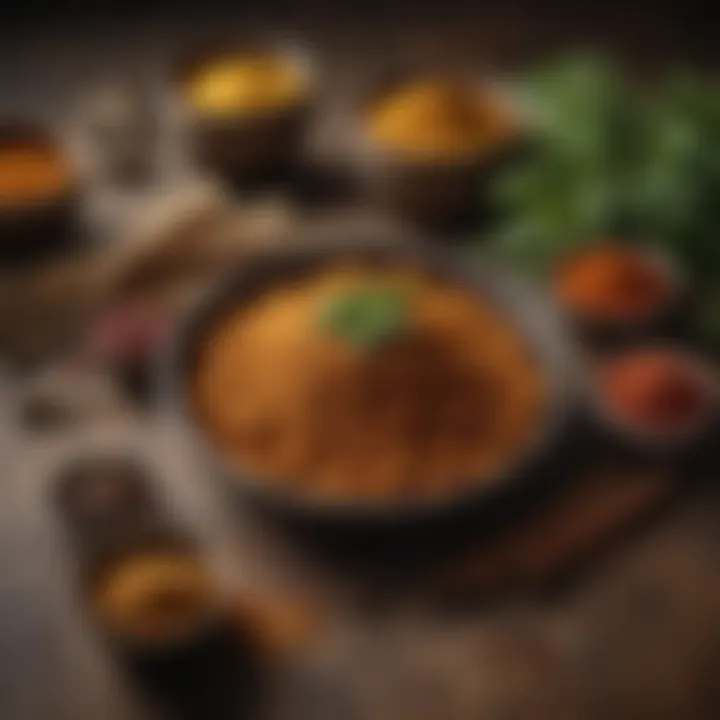 Culinary herbs and spices complementing Javin curry powder in a traditional setting