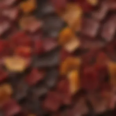 A close-up of gourmet jerky showcasing rich textures and colors