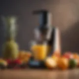 A sleek juicer showcasing vibrant fruits