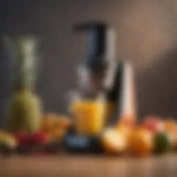 A sleek juicer showcasing vibrant fruits