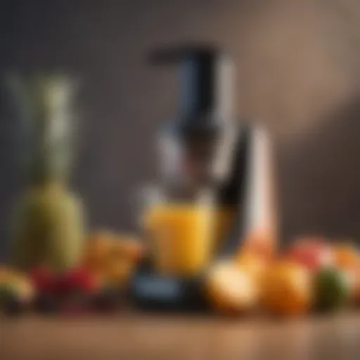 A sleek juicer showcasing vibrant fruits