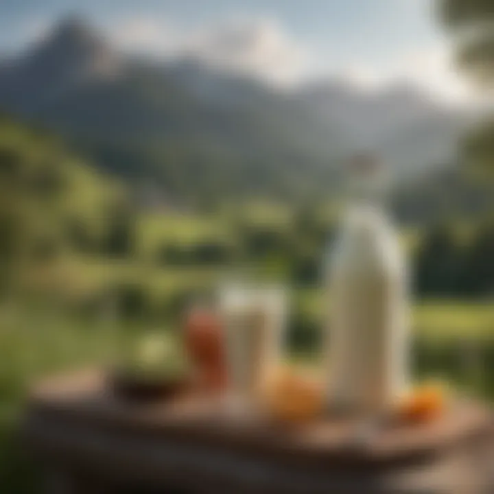 A serene landscape depicting the origins of kefir production